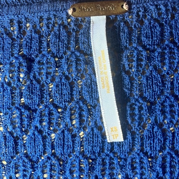 Free People Ruffle Knit Top Royal Blue With Buttons XS - Picture 2 of 7